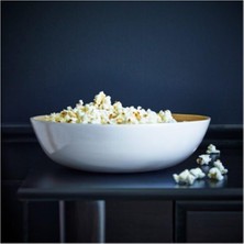 EC Shop Ikea 30 cm Servis Kasesi, Bambu-Beyaz Meridyendukkan Yuvarlak Salata-Sunum Kasesi Bambu