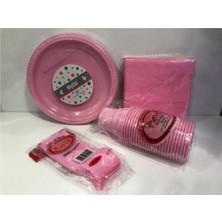 EC Shop Myebı Plastik Kullan At Doğum Günü Tabak Bardak Çatal Peçete(Pembe)