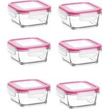 Lav Cam Kilitli Saklama Kabı 6'lı Set Kahvaltılık FRS227 Pembe