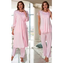 Effortt 2054 Effortt Kadın Pembe Sabahlıklı Lohusa Pijama Takımı