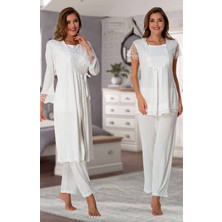 Effortt 2054 Effortt Kadın Ekru Sabahlıklı Lohusa Pijama Takımı