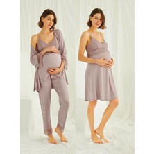 Monamise 18431490 Kadın Vizon Hamile Lohusa Seti Sabahlık Gecelik Pijama Takım