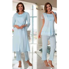 Effortt 2054 Effortt Kadın Mavi Sabahlıklı Lohusa Pijama Takımı
