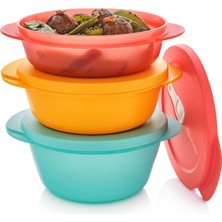 Tupperware Mikro Oval Kap 3lü Set (1l,1.5l,2l) Mavi-Turuncu-Kırmızı Esc