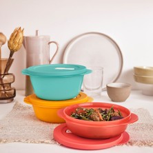 Tupperware Mikro Oval Kap 3lü Set (1l,1.5l,2l) Mavi-Turuncu-Kırmızı Esc
