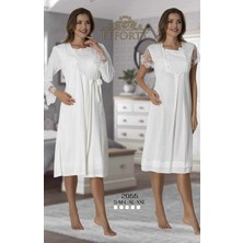 Effortt 2055 Effortt Kadın Beyaz Sabahlıklı Lohusa Gecelik Takım