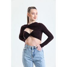 Sassy Kahverengi Dekolteli Crop Bluz