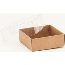 EC Shop Modern Box 500 Adet 8X8X3 cm Asetat Kapaklı Kraft Kutu Düğün Nişan Kına Hediyelik Kutu