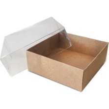 EC Shop Modern Box 500 Adet 8X8X3 cm Asetat Kapaklı Kraft Kutu Düğün Nişan Kına Hediyelik Kutu