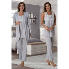 Effortt 2301 Effortt Kadın Gri sabahlıklı Lohusa Pijama Takımı