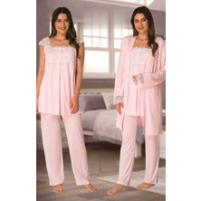 Effortt 2301 Effortt Kadın Pembe Sabahlıklı Lohusa Pijama Takımı