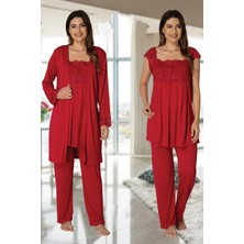 Effortt 2301 Effortt Kadın Vişne Sabahlıklı Lohusa Pijama Takımı