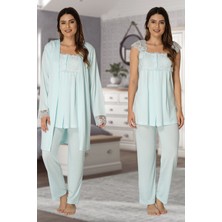 Effortt 2301 Effortt Kadın Turkuaz Sabahlıklı Lohusa Pijama Takımı