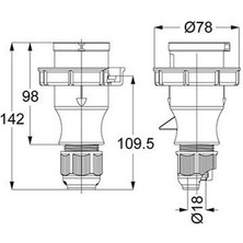 Mete Enerji T210524V 4 x 16A. IP67 Düz Fiş Vidalı Bağ.