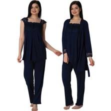 Effortt 2301 Effortt Kadın Lacivert Sabahlıklı Lohusa Pijama Takımı