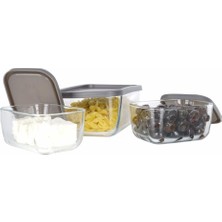 Lav Saklama Kabı Cam Kahvaltılık 3 Lü - Saklama Seti 405 cc Gri