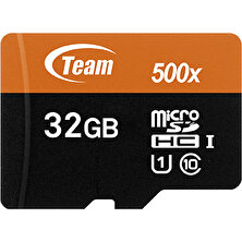 TEAM 500X 32 GB 100MB/s Mikro SDHC Class 10 USH-I Hafıza Kartı + Adaptör (TUSDH32GUHS03)