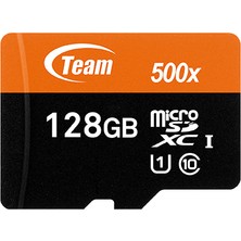 TEAM 500X 128 100MB/s Mikro SDXC GB Class 10 USH-I Hafıza Kartı + Adaptör (TUSDX128GUHS03)