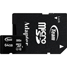 TEAM 500X 64 GB 100MB/s Mikro SDXC Class 10 USH-I Hafıza Kartı + Adaptör (TUSDX64GUHS03)