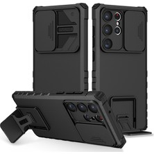 Mooncase Samsung Galaxy S23 Ultra Pc + Yumuşak Tpu Kamera Sürgülü Telefon Koruyucu Kılıf - Siyah (Yurt Dışından)