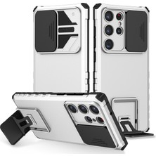 Mooncase Samsung Galaxy S23 Ultra Pc + Yumuşak Tpu Kamera Sürgülü Telefon Koruyucu Kılıf - Beyaz (Yurt Dışından)