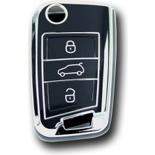 Babikamium Volkswagen Seat Skoda Mqb Sustalı Siyah-Gümüş Oto Anahtar Kumanda Kabı Kılıfı Oto Anahtarlık