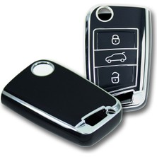 Babikamium Volkswagen Seat Skoda Mqb Sustalı Siyah-Gümüş Oto Anahtar Kumanda Kabı Kılıfı Oto Anahtarlık