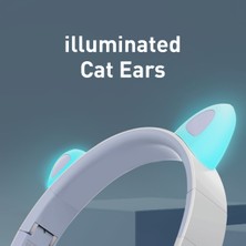 Promate Panda LED Kedi Kulaklı Kulaklık Kablolu/kablosuz Katlanabilir Çocuk Kulak Üstü Mikrofonlu Bluetooth Kulaklık Lila