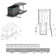 Starax Teleskopik Raylı Plastik Gövde Çöp Kovası Antrasit 16 Lt S-2573-A