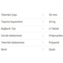 Badem10 Döner Mobilya Ofis Koltuk Tekeri Geçme U Tablalı Teker 50 mm Siyah 20 kg