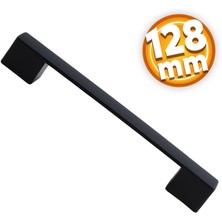 Badem10 Gölcük Düz (128 mm - 12.8 cm) Siyah Metal Mobilya Mutfak Dolabı Çekmece Dolap Kapak Kulpu Kulbu Kulpları