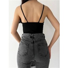 Marissa Butik Askılı Fitilli Bodysuit - Siyah