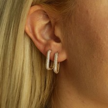 By Milo Jewellery Rectangle Taşlı Altın Küpe