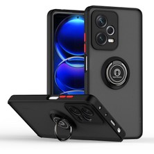 Eabhulie Xiaomi Redmi Note 12 Pro Için Yüzük Stand Mat Sert Silikon Telefon Kılıfı - Siyah/kırmızı (Yurt Dışından)