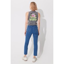Gri Soluk Efektli Baskılı Kolsuz T-Shirt SS23TE4719TE