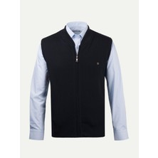 Çizgi Triko Erkek Triko Yelek Fermuarlı Cepli Çelik Örgü Triko Klasik Kalıp