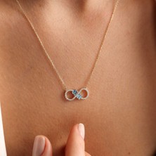 Sembol Gold Sonsuzluk Altın Kolye Aquamarin Stone