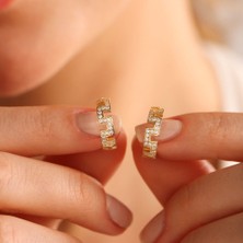 Sembol Gold Grek Altın Halka Küpe 1.5 cm Taşlı