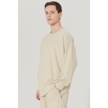 Altınyıldız Classics Unisex Bej Oversize Bol Kesim Bisiklet Yaka Pamuklu Esnek Sweatshirt