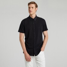 Nautıca Erkek Siyah Slım Fıt Kısa Kollu Gömlek K35450T.0TB