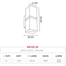 Nevo Çift Yönlü Iç Mekan Siyah Bakır Aplik 2x5W 3000K Gün Işığı NA102