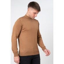 White Stone Amsterdam Slim Fit Yünlü Düz Yarım Balıkçı Triko Camel