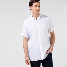 Nautica Erkek Beyaz Classic Fit Kısa Kollu Keten Gömlek W35100T.1BW