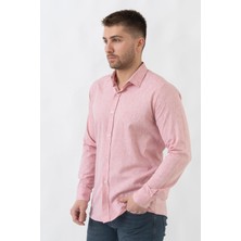 White Stone Malta G2303 Keten Regular Fit Pamuklu Gömlek Kırmızı