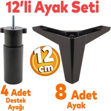 Badem10 Sedir 12'li Set Mobilya Tv Ünitesi Çekyat Koltuk Kanepe Destek Ayağı 12 Cm Siyah Baza Ayakları