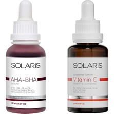 Solaris Cilt Tonu Eşitleyici Canlandırıcı Aha %10 + Bha %2 Serum 30 ml ve Leke Karşıtı C Vitamini Serum 30 ml