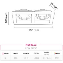 Nevo Sıva Altı Ikili Spot Siyah 2X5W 6500K Beyaz Işık ND605