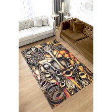 Homshtag Afrika Maskeleri Dokuma Tabanlı Yıkanabilir Dekoratif Halı