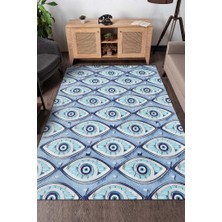 Homshtag Boncuklu Nazarlar Dokuma Tabanlı Yıkanabilir Dekoratif Halı