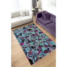 Homshtag Maskeli Kabile Dokuma Tabanlı Yıkanabilir Dekoratif Halı